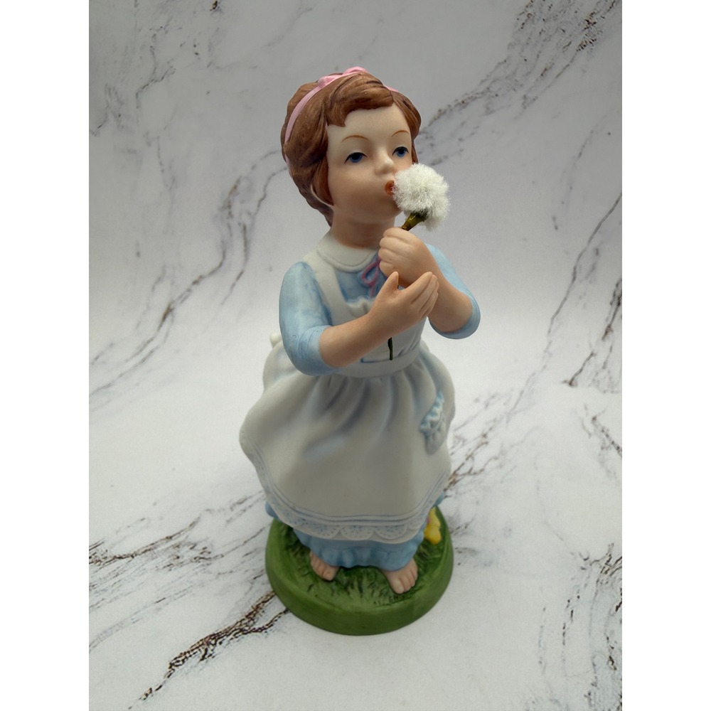 Vintage 1982 Avon Handpainted Porcelain Girl Blowing Dandelion‎ Figurine 6 Inch